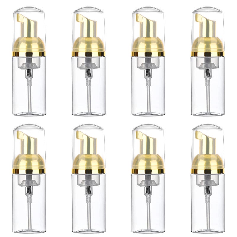 Dming 8 Pcs 1oz 30ml Plastic Foamer Pump Bottle Foam Dispenser Bottles Mini Liquid Foaming Bottles for Refillable Travel Hand Soap Foaming Shampoo Castile Cleaning (Gold+Clear) - Image 1